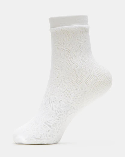 RICH Socks White | Women's Allover Lace Anklet Socks | Steve Madden (US)
