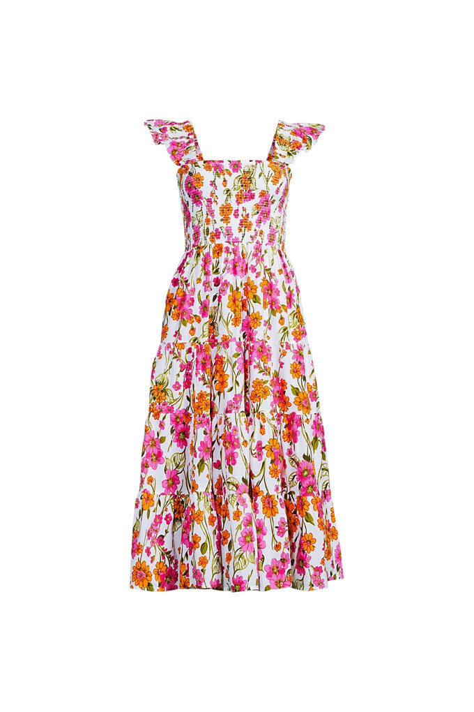 Women's Cotton Dobby Smocked Dress with Ruffle Straps - Lands' End - White - S | Lands' End (US)