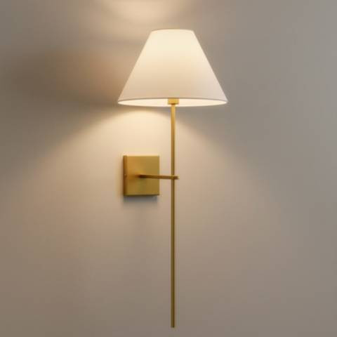 Possini Euro Boreas 32" High Brass and White Linen Wall Sconce | Lamps Plus