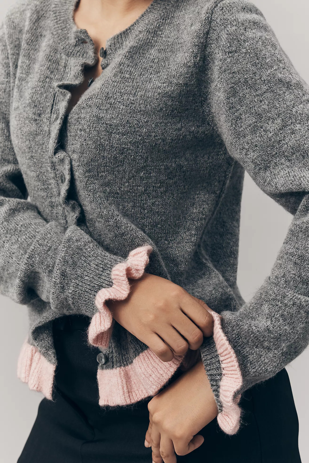 By Anthropologie Crew-Neck Ruffled Cardigan Sweater | Anthropologie (US)