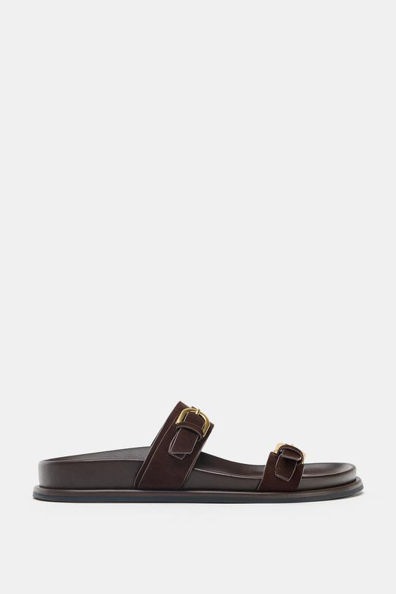 LEATHER SANDALS WITH DOUBLE BUCKLE | Zara US