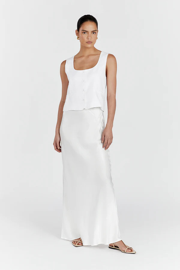 CHARLI WHITE SATIN MAXI SKIRT | DISSH