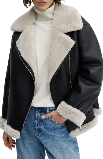 MANGO Faux Shearling & Faux Leather Moto Jacket | Nordstrom | Nordstrom