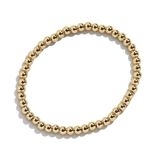 BaubleBar Pisa Stretch Bracelet - 14k Gold-Plated Beaded Bracelet for Women, Stacking Bracelet, Gold-Plated Ball Bracelet, Trendy and Hypoallergenic Jewelry, Women's Fashion Jewelry, 6.25", 4mm Bead | Amazon (US)