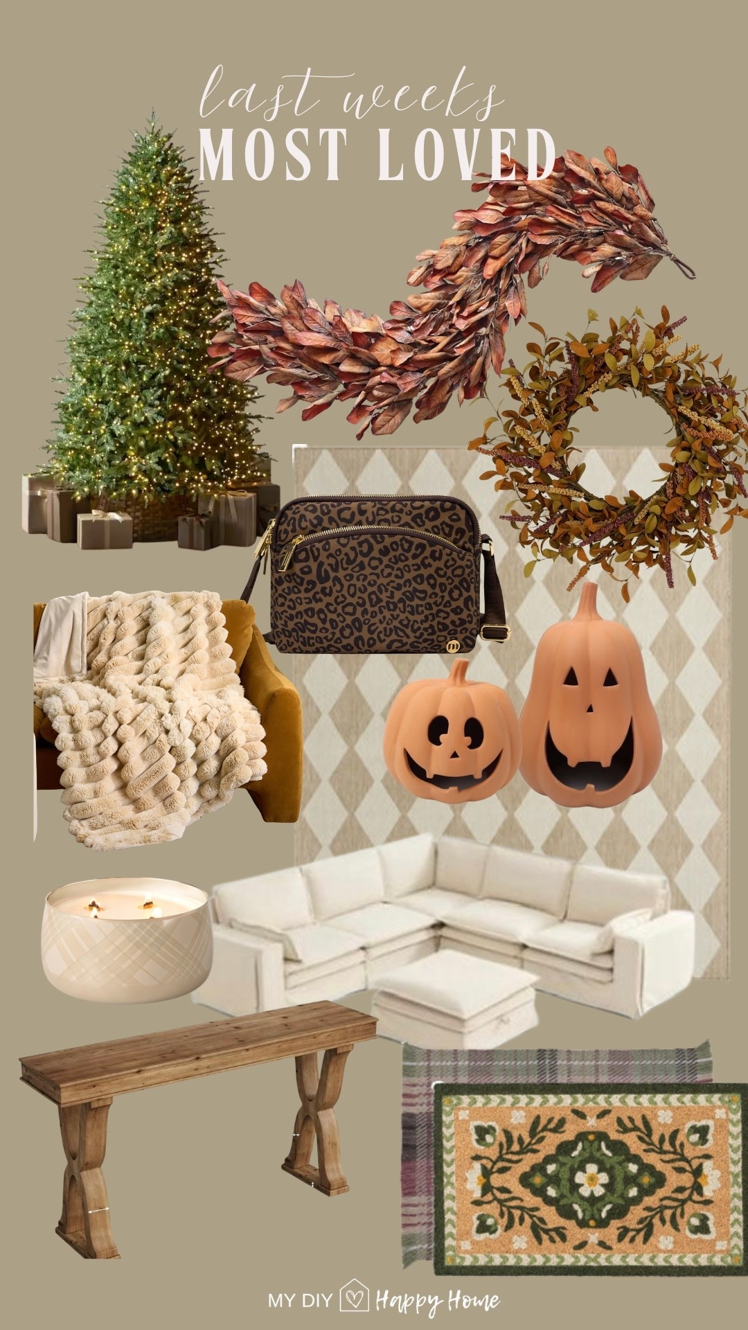 The most loved and best sellers from this past week: 

Last weeks most loved and best sellers:

• Pre-lit Christmas tree with twinkling lights 
• Fall floral wreath
• fall candle
• fall Magnolia leaf garland
• Neutral checked outdoor rug
• throw blanket 
• clay jack-o’-lanterns
• Leopard-print crossbody bag
• wood entry table
•door mats 

#LTKSeasonal #LTKHome