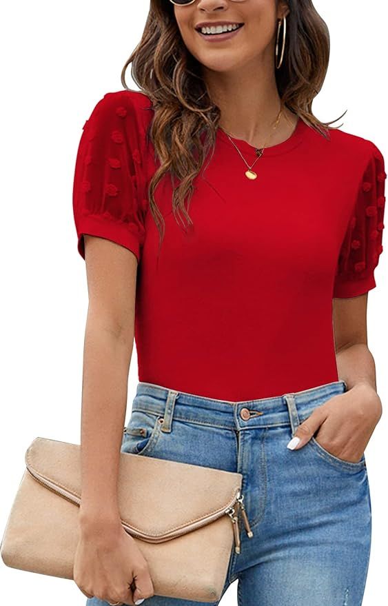 Blooming Jelly Womens Short Sleeve Blouse Business Casual Dressy Tops Ribbed Summer Stylish Work ... | Amazon (US)