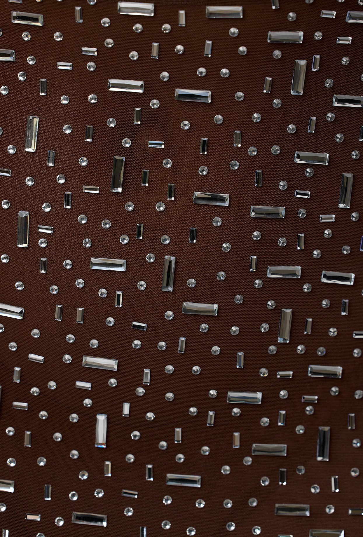 Sheer Embellished Long Sleeve Evening Gown in Deep Cocoa | Oh Polly