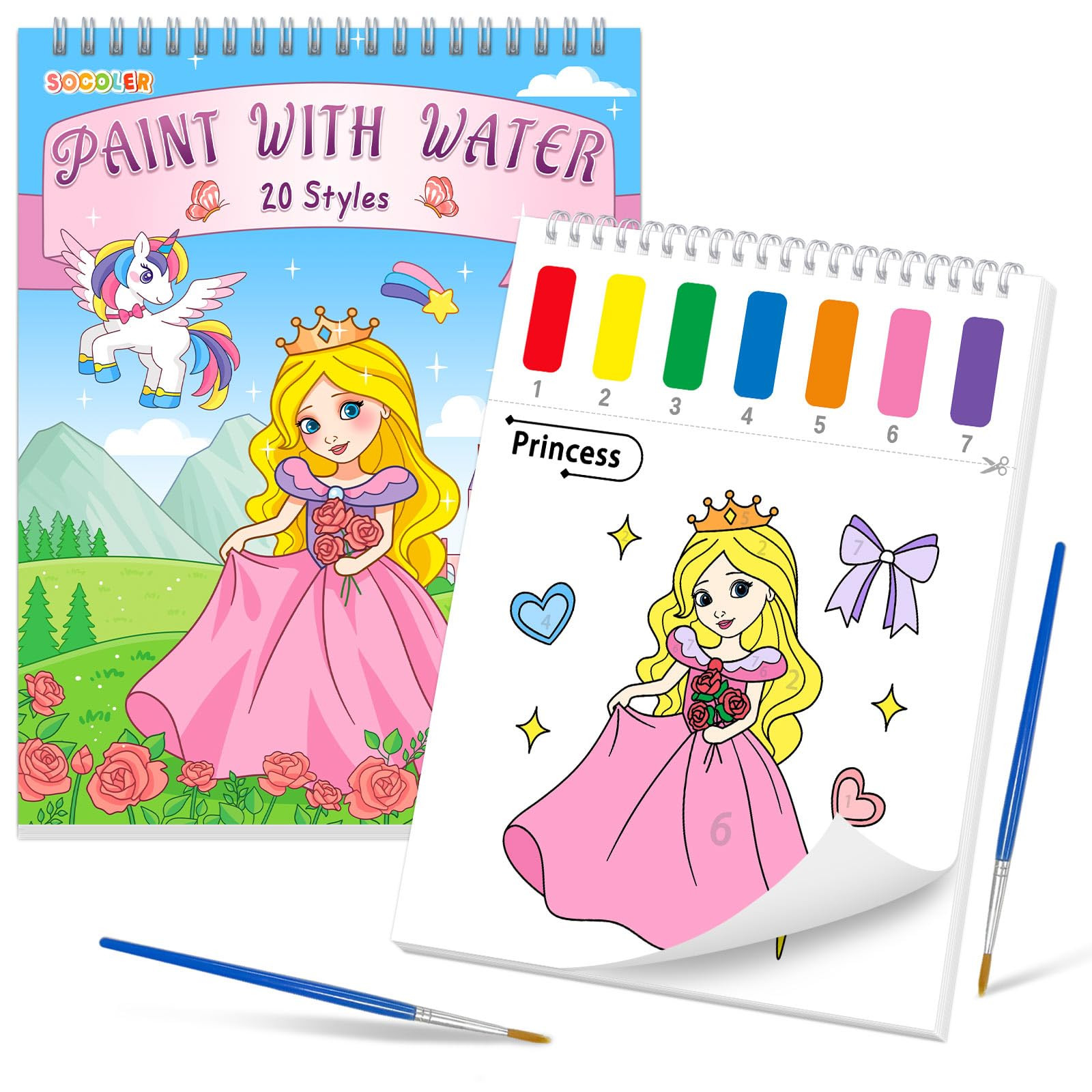 SOCOLER Paint with Water Coloring Books for Toddlers, Princess Theme Mess Free Watercolor Paintin... | Amazon (US)
