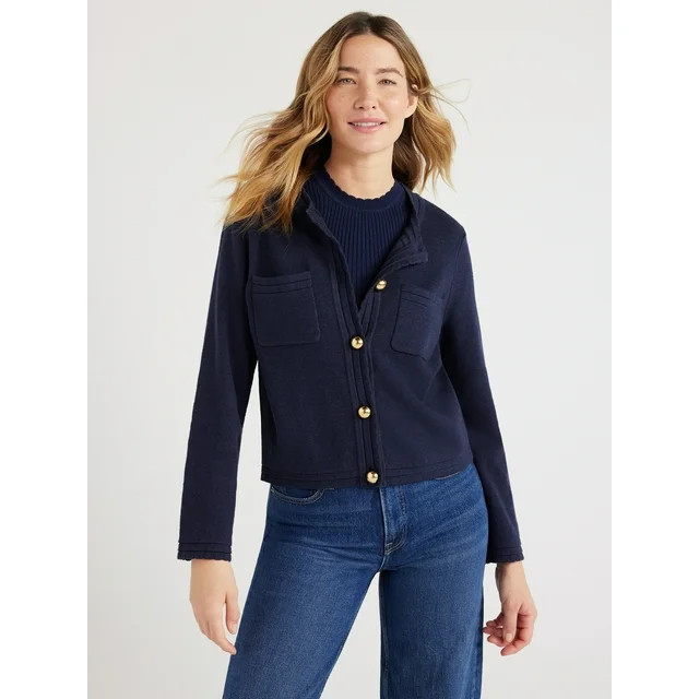 Free Assembly Women's Chest Pocket Cardigan Sweater with Long Sleeves, Midweight, Sizes XS-XXL | Walmart (US)