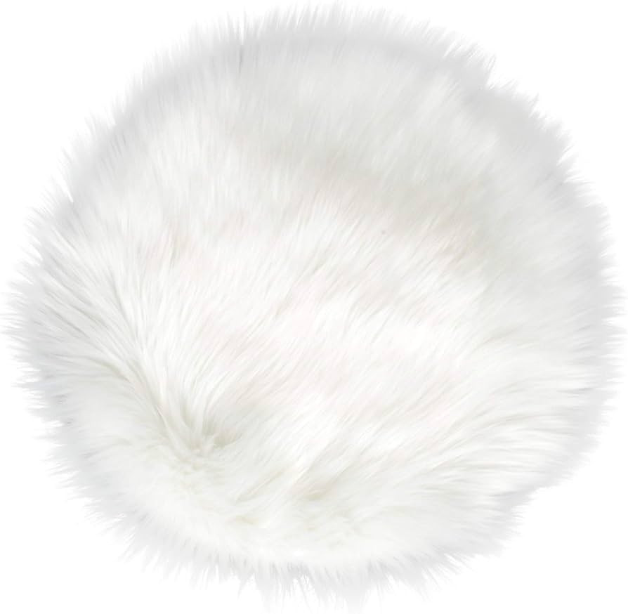 IVON 15.5 inches White Round Faux Fur Rug, Fluffy Rug Cushion for Chair, Background for Nail Desk... | Amazon (US)