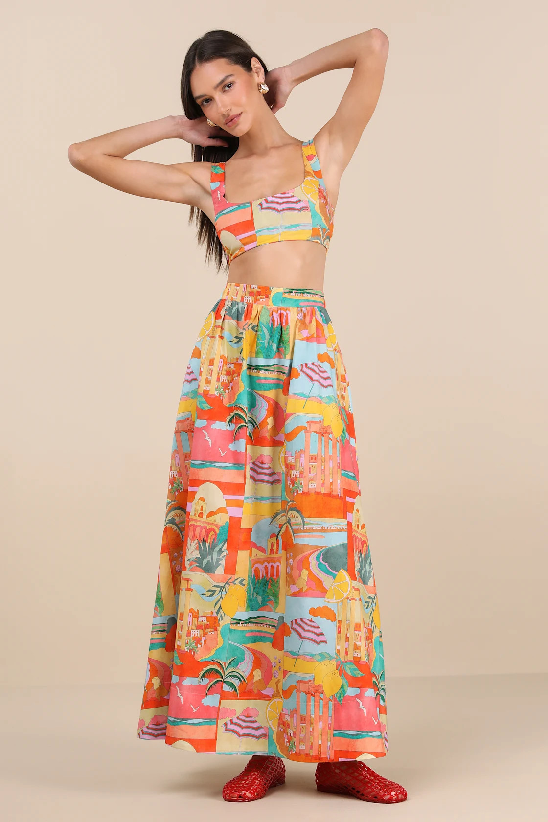 Pisa Multi Print High-Rise Maxi Skirt | Lulus