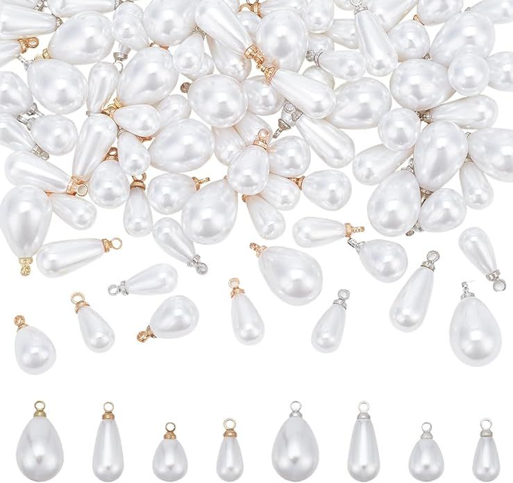 PH PandaHall Teardrop Pearl Pendants Pearl Pendant Connectors Oval Pearl Beads White Imitation Pe... | Amazon (US)