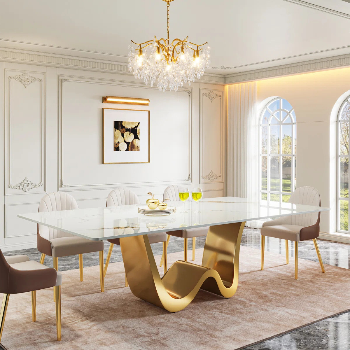 Behesh 78.74" Luxury Rectangle Sintered Stone Dining Table with Stainless Steel Base for 8-10  ( ... | Wayfair North America