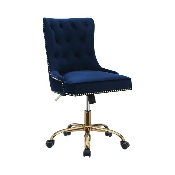 Upholstered Office Chair with Nailhead Blue and Brass | Walmart (US)