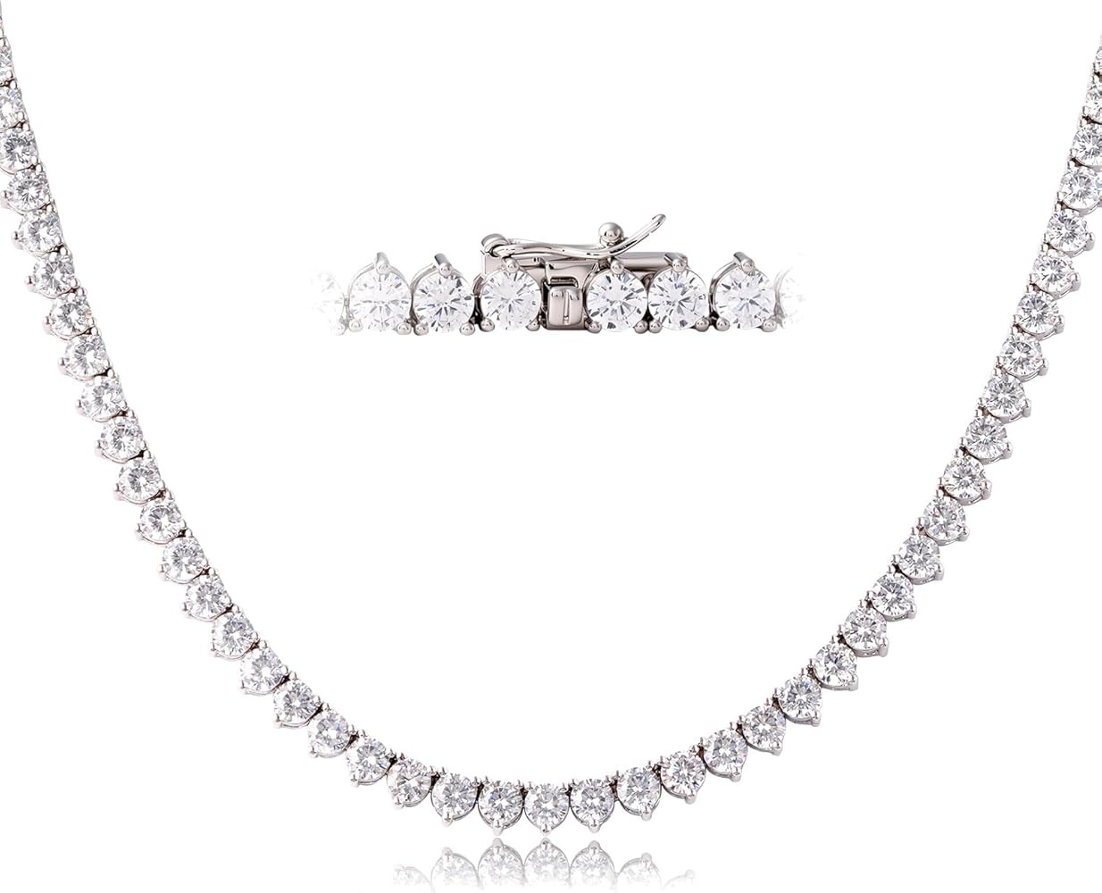 Tennis Necklaces for Women Men | 3 Prong 18K White/Yellow Gold Plated 4mm Round Cubic Zirconia Di... | Amazon (US)