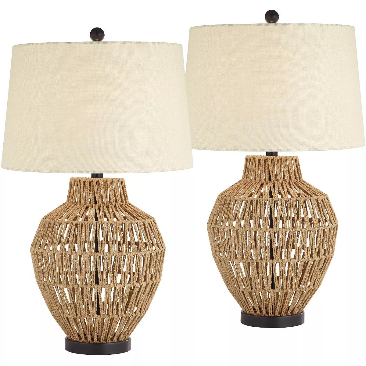 360 Lighting San Marcos 27" Tall Modern Coastal Table Lamps Set of 2 Natural Wicker Metal Oatmeal... | Target