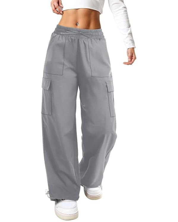 keriffe Baggy Cargo Pants Women Parachute Hiking Wide Leg Pants with 4 Pockets Y2K Clothes Casual... | Amazon (US)