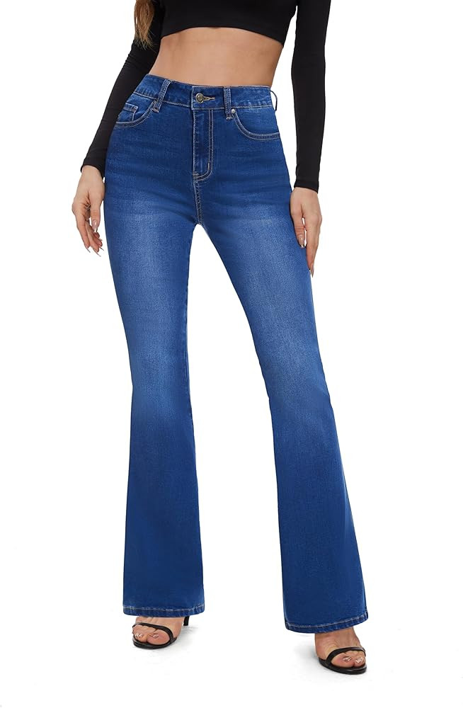 FLYING BANANA Women's High Waisted Butt Lifting Stretch Bootcut Jeans | Amazon (US)
