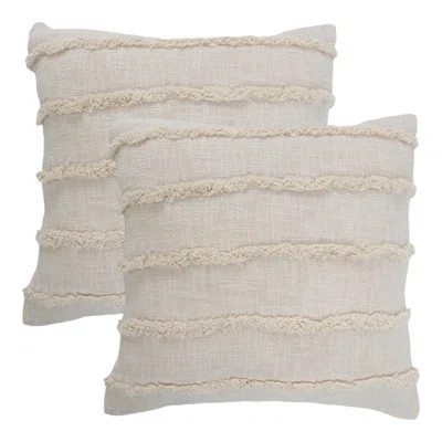 Set of Two Beige Ribbed Cotton Throw Pillow With Fringe | Wayfair North America