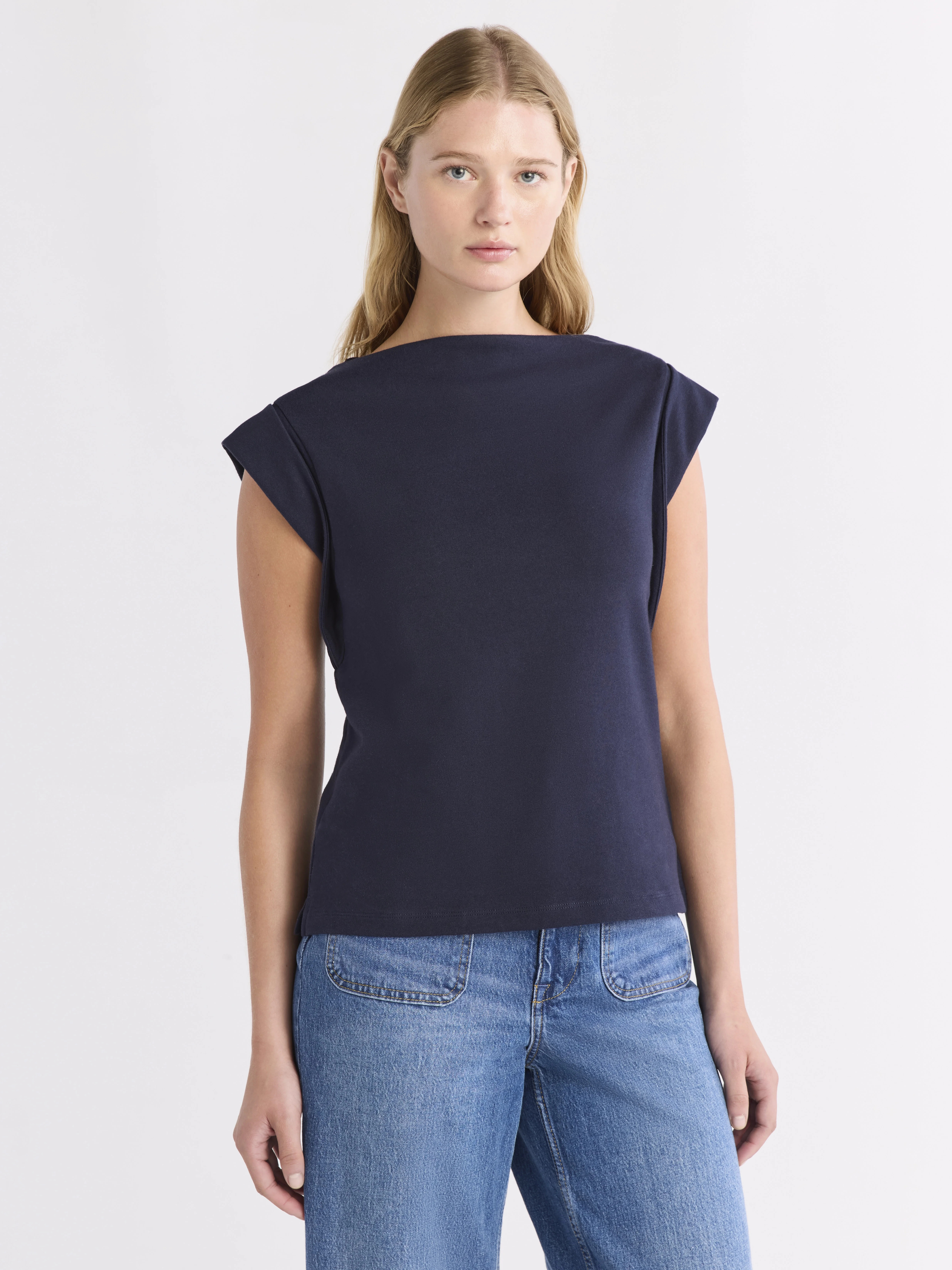 Free Assembly Women's Cotton Boatneck Tee with Wide Cap Sleeves, Sizes XS-XXL | Walmart (US)