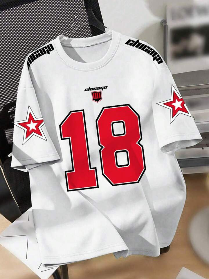 Manfinity Hypemode Men Plus Size Summer Letter & Star Printed Crew Neck Short Sleeve Casual T-Shi... | SHEIN