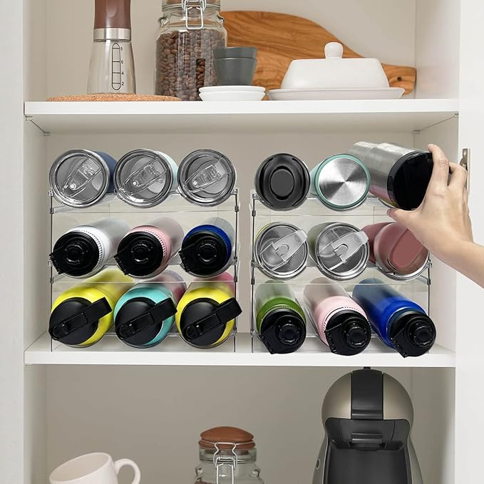 4 Pack Water Bottle Organizer, Stackable Kitchen Pantry Organization and Storage Shelf, Plastic B... | Amazon (US)