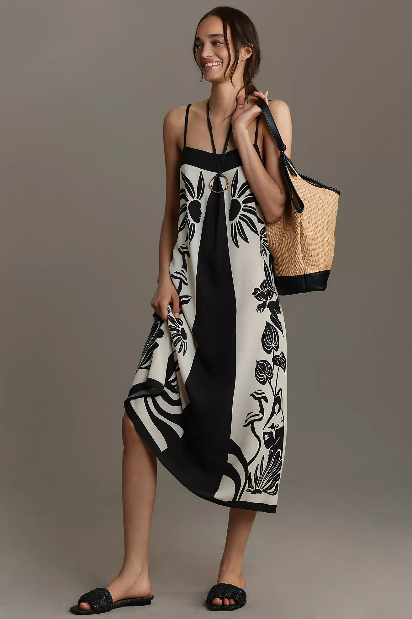 Farm Rio Sleeveless Square-Neck Floral Slim Midi Dress | Anthropologie (US)