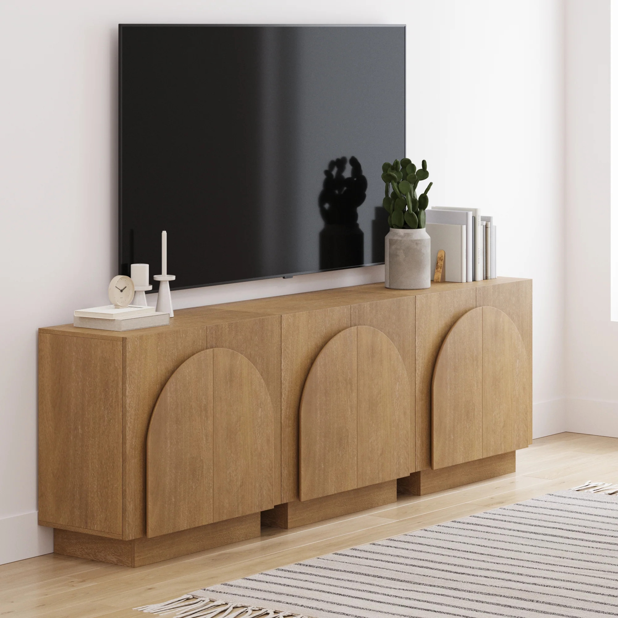 Arched TV Console Credenza Light Brown (Set of 3) | Nathan James