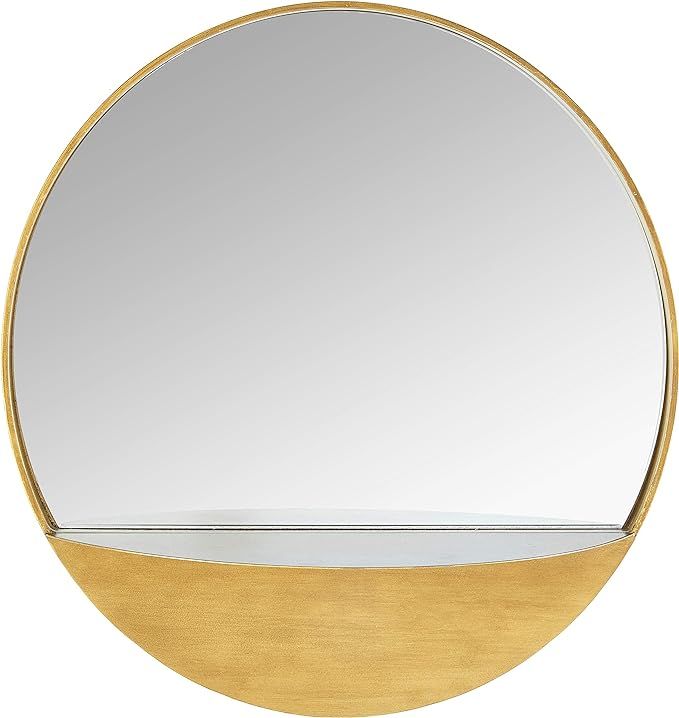 Amazon Brand - Rivet Modern Round Hanging Mirror with Shelf, 18" Diameter, Brass | Amazon (US)