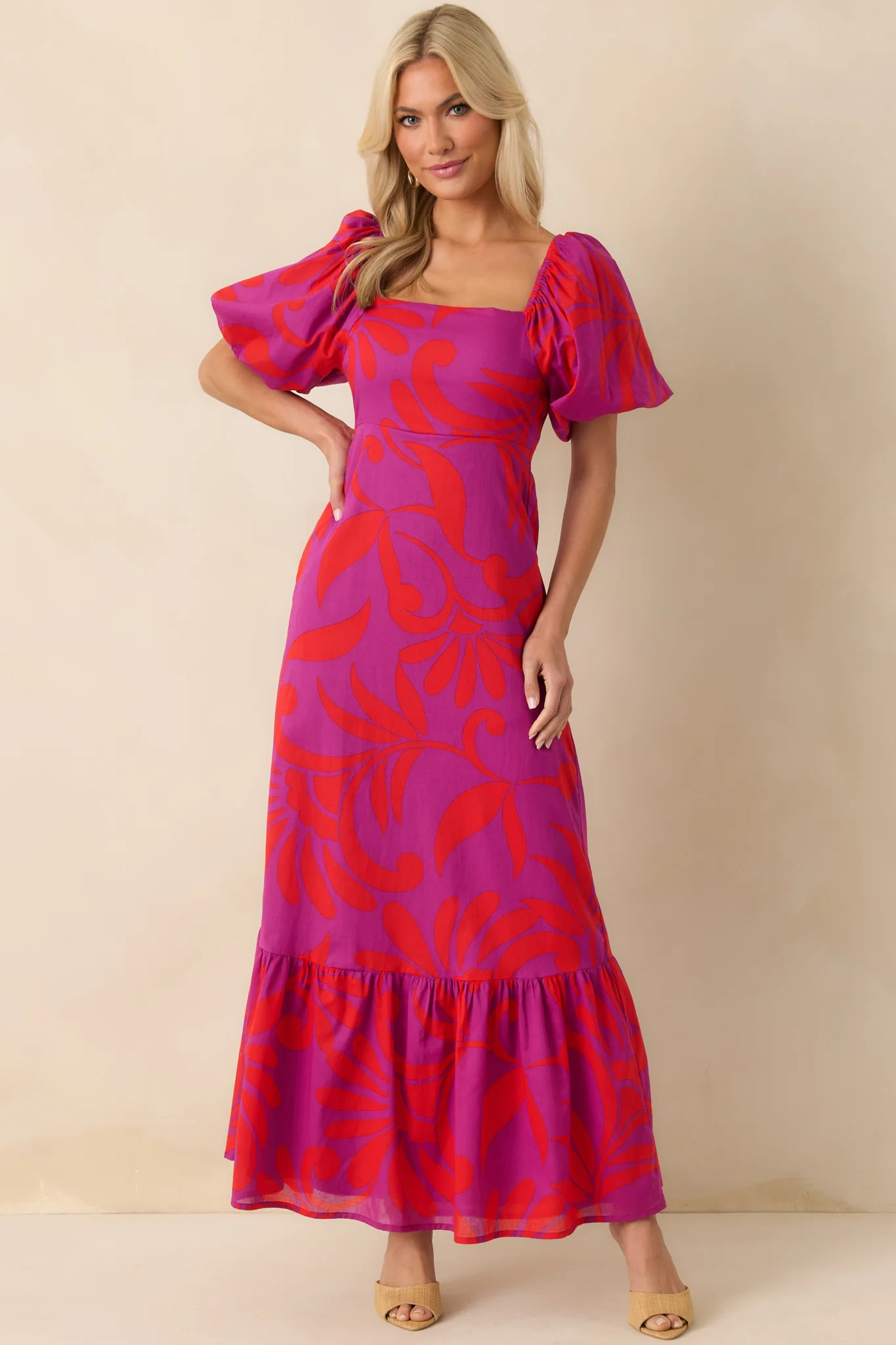 Nothing In My Way Purple Floral Cotton Short Sleeve Maxi Dress | Red Dress