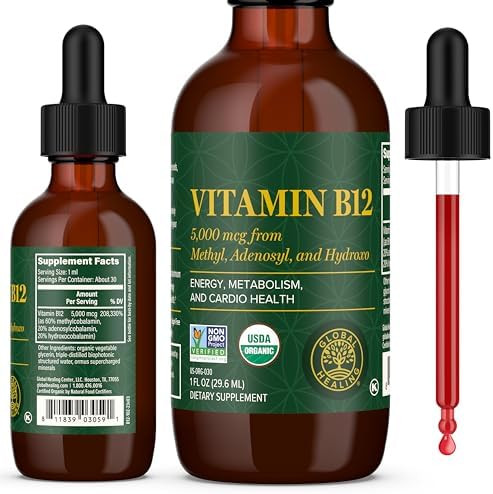 Global Healing Center - Vitamin B12 Sublingual 5000 MCG Organic Liquid Supplement, Methylcobalami... | Amazon (US)