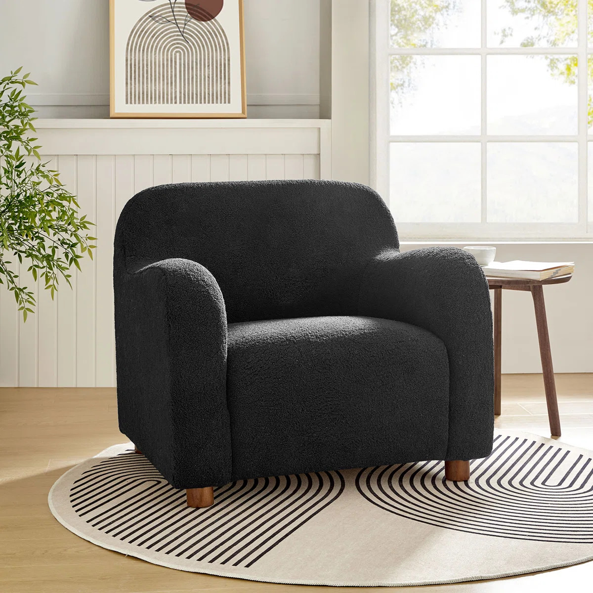 Berken 35'' Wide Lamb Wool Upholstered Teddy Armchair with Solid Wood Legs | Wayfair North America
