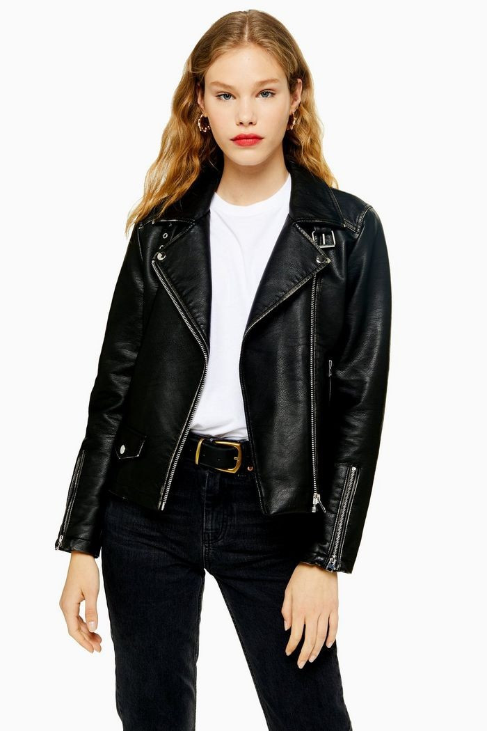 Washed Black Faux Leather Biker Jacket | Topshop US