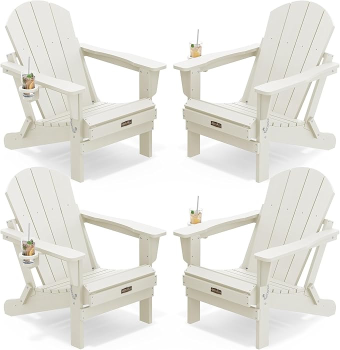 SERWALL Folding Adirondack Chair Set of 4, All Weather Adirondack Chairs with Cup Holder for Pati... | Amazon (US)