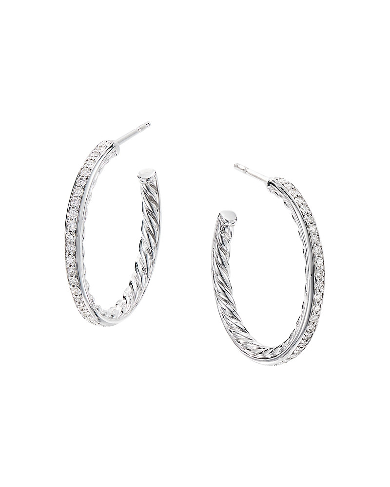 David Yurman Sterling Silver Small Hoop Earrings with Pave Diamonds | Bloomingdale's (US)