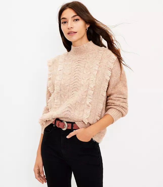 Fringe Cable Sweater | LOFT | LOFT
