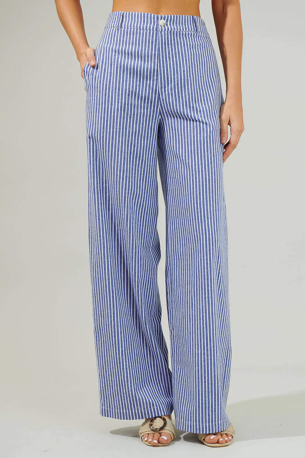 Sandy Striped Chelsea Belted Wide Leg Trousers | Sugarlips