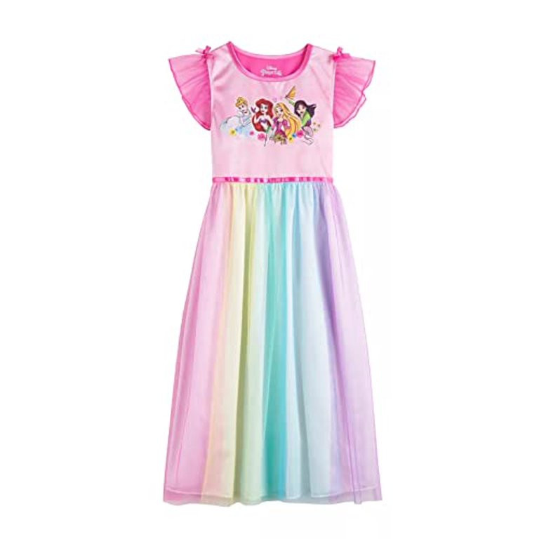 Disney Girls' Fantasy Nightgown Princess Dress Pajama, Rainbow - Princesses, Size 6 | Walmart (US)
