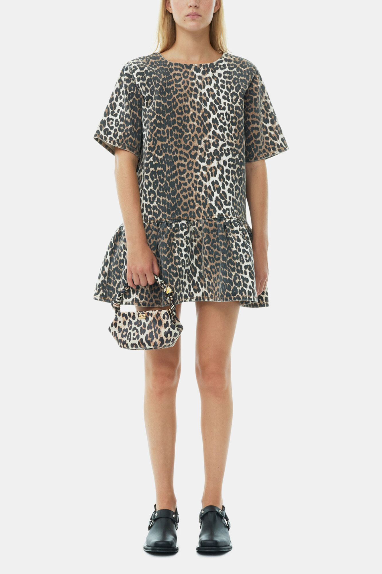 Leopard Open-back Mini Denim Dress | Ganni