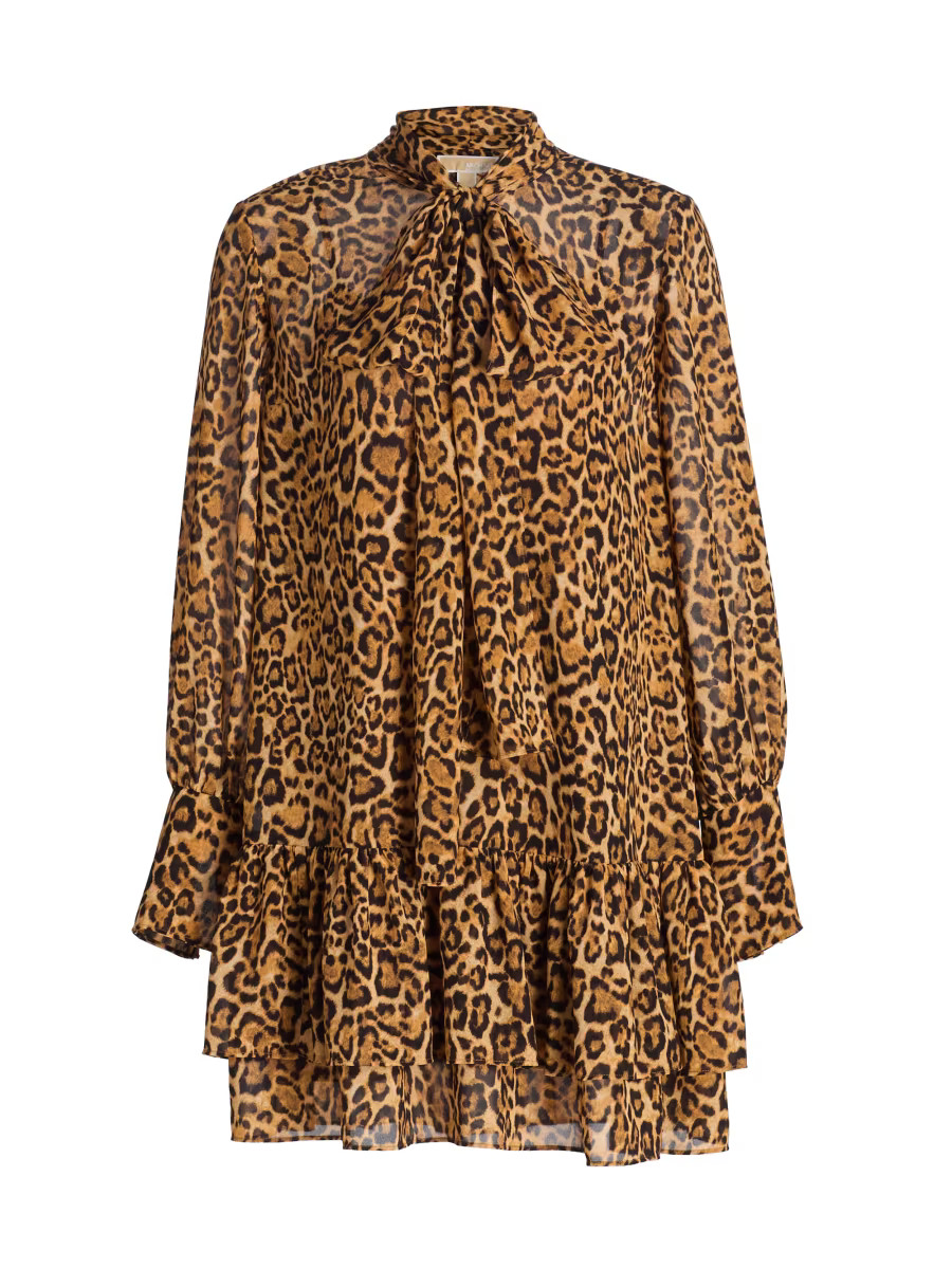 MICHAEL Michael Kors Cheetah Tieneck Minidress | Saks Fifth Avenue | Saks Fifth Avenue