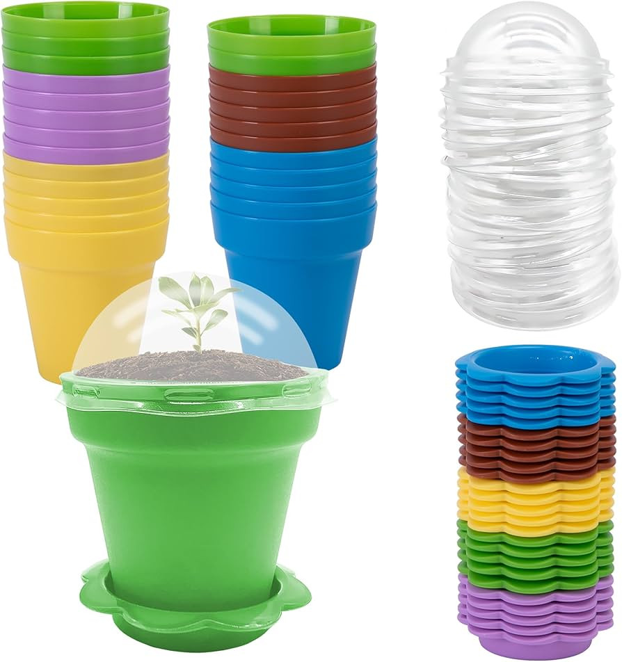 PURPLE STAR 1N 25 Packs Cupcake Plant Nursery Pots with Humidity Dome-Small Flower Pots for Kids-... | Amazon (US)