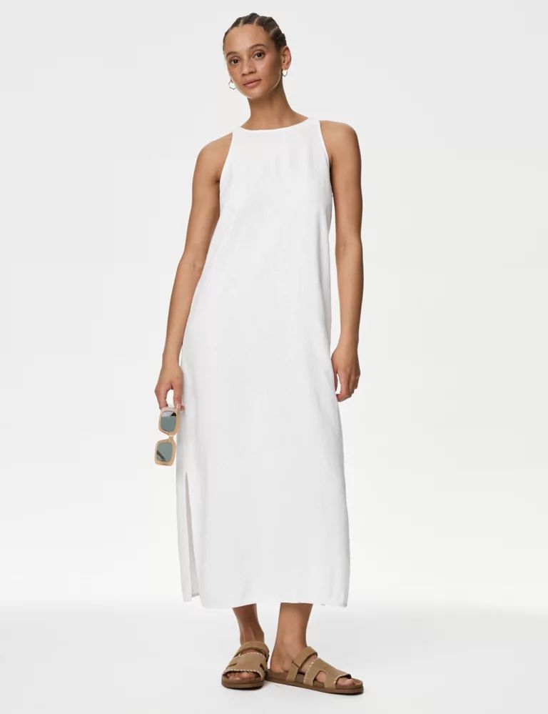 Linen Rich Round Neck Midi Slip Dress | Marks & Spencer (UK)