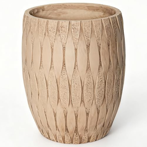 16" H x 14" Dia Weathered Concrete Planter, Large Indoor Outdoor Decorative Flower Pot with Drainage Hole, Modern Round Design for Home, Garden, Patio, Porch, or Courtyard, Vintage Yellow Stone Finish | Amazon (US)