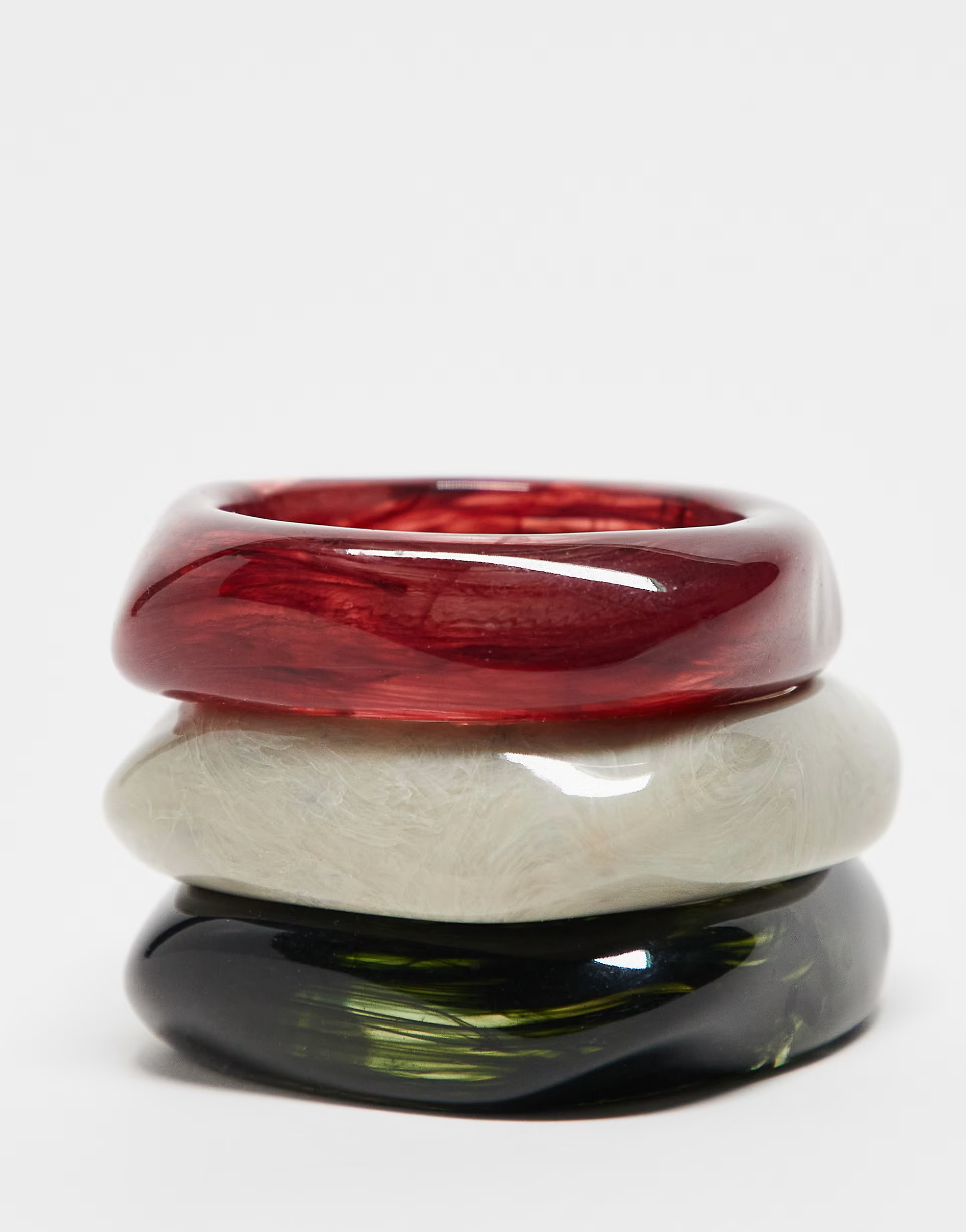 ASOS DESIGN pack of 3 resin bangles in burgundy and green | ASOS (Global)