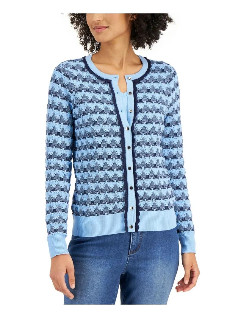 Charter Club Printed Button Down Cardigan Sweater Blue Glacier Combo L | Walmart (US)