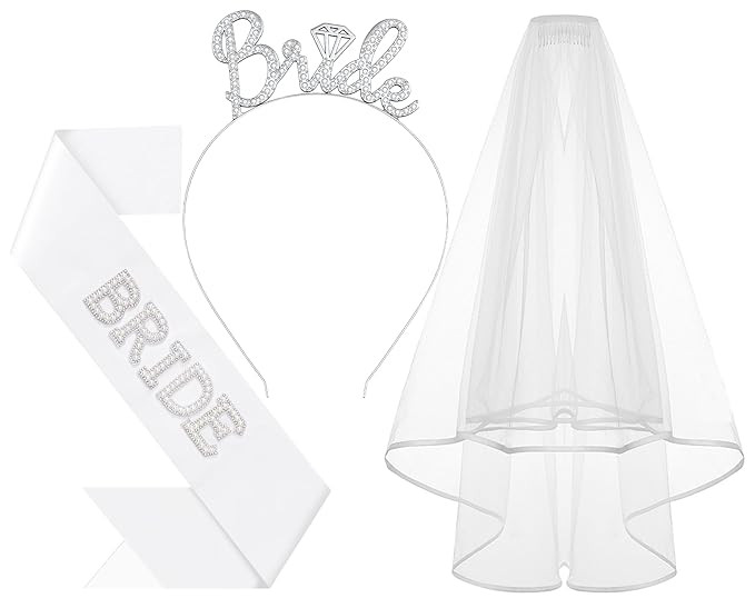 3Pcs Bride to Be Headband with Sash and Veil for Bachelorette Party Decorations, Bridal Shower Ac... | Amazon (US)