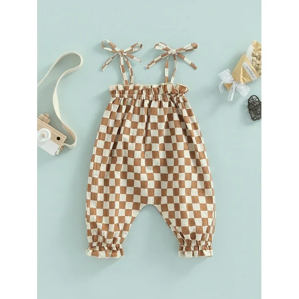 Genuiskids Baby Girls Checkerboard Clothes Strap Sleeveless Checkerboard Plaid Romper Jumpsuit Ha... | Walmart (US)