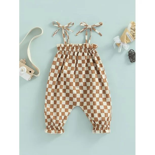Genuiskids Baby Girls Checkerboard Clothes Strap Sleeveless Checkerboard Plaid Romper Jumpsuit Ha... | Walmart (US)