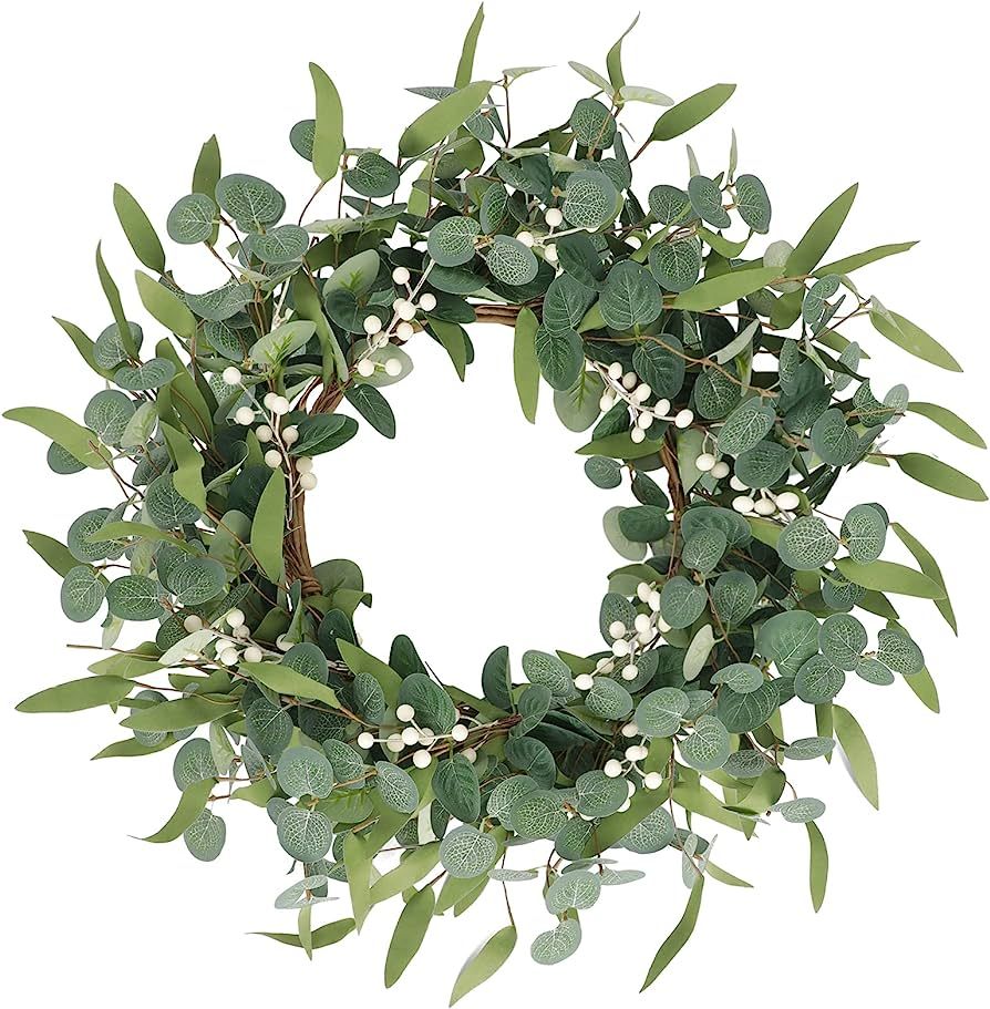 CEWOR 20in Artificial Eucalyptus Wreath for Front Door Fall Wreath Green Leaf Wreath for Window W... | Amazon (US)