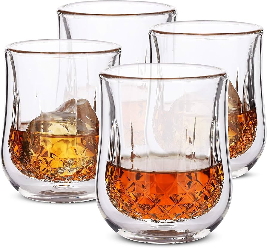 BTaT- Whiskey Glasses, Double Wall Glasses, Set of 4, Bourbon Glasses, Cocktail Glasses, Scotch G... | Amazon (US)